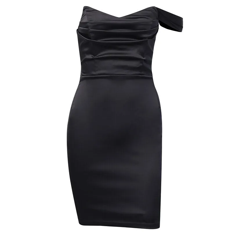 Women's Summer Off Shoulder Ruched Silk Mini Dress