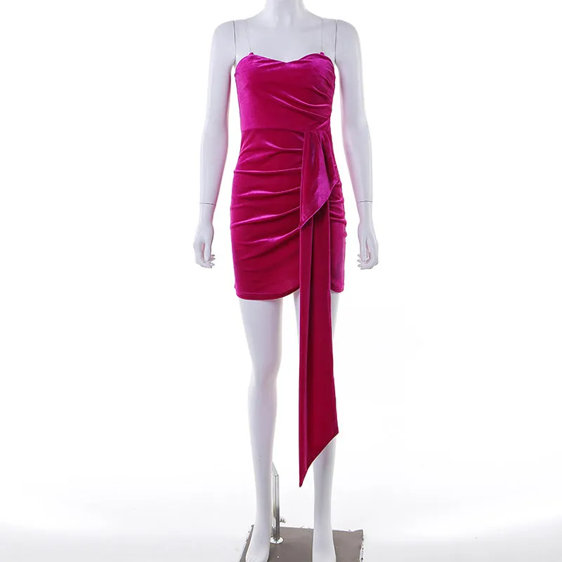 Women's Velvet Ruched Bodycon Mini Dress