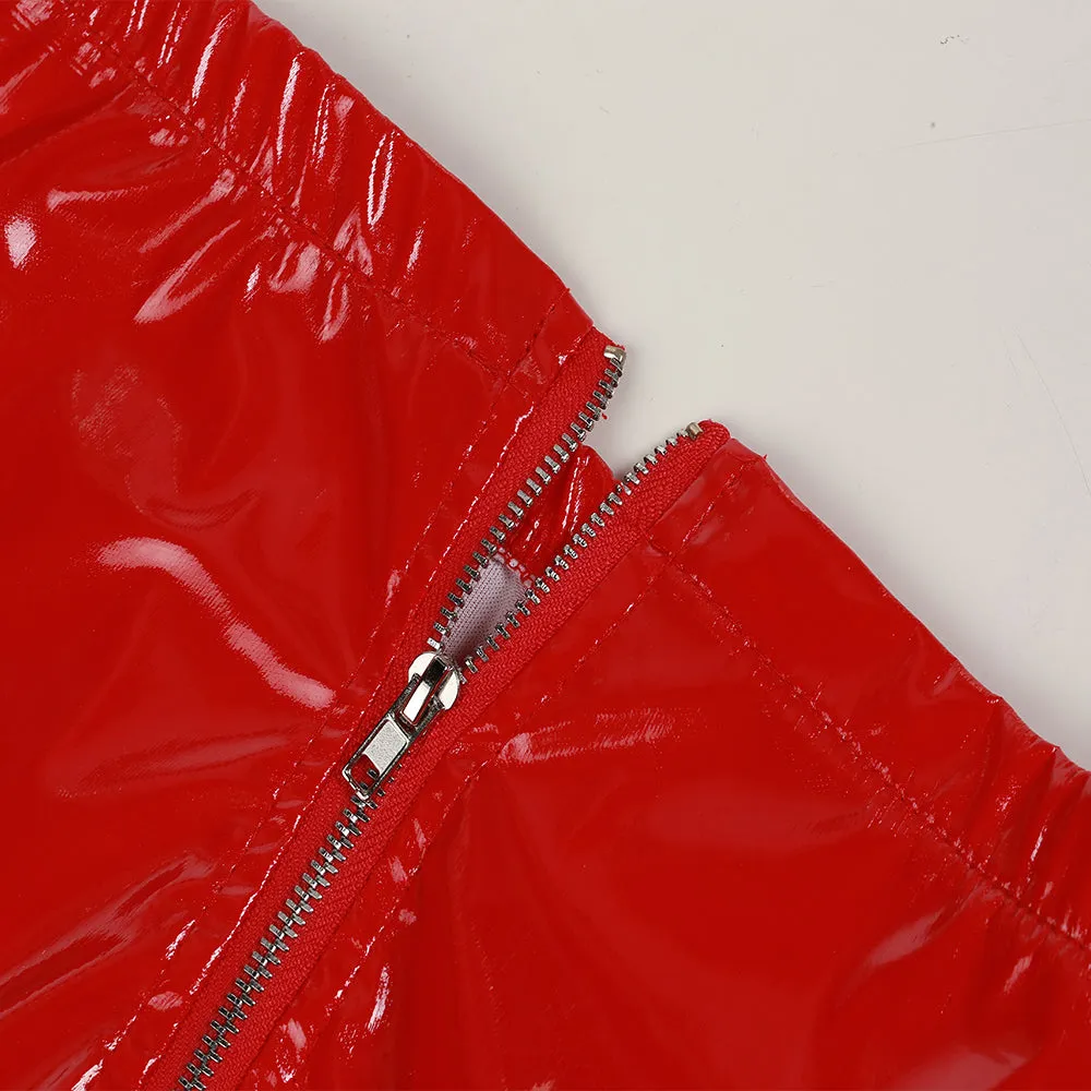 Women's Winter Skinny Faux Leather Mid-Waist Leggings