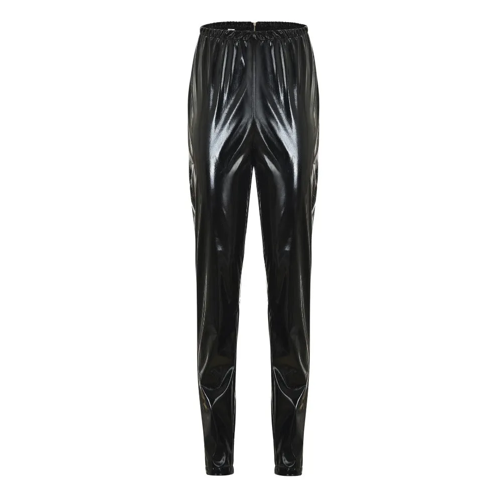 Women's Winter Skinny Faux Leather Mid-Waist Leggings