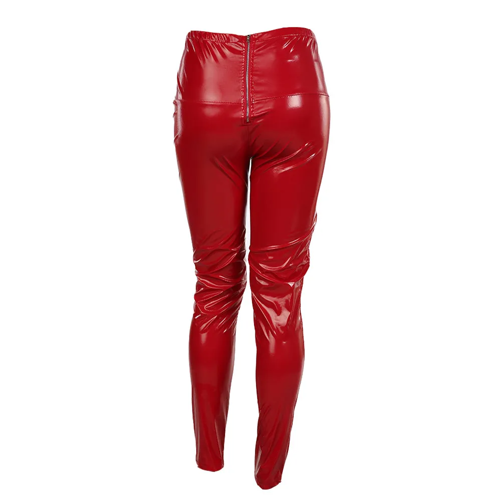 Women's Winter Skinny Faux Leather Mid-Waist Leggings