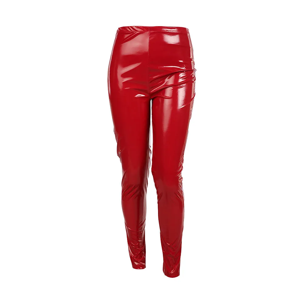 Women's Winter Skinny Faux Leather Mid-Waist Leggings
