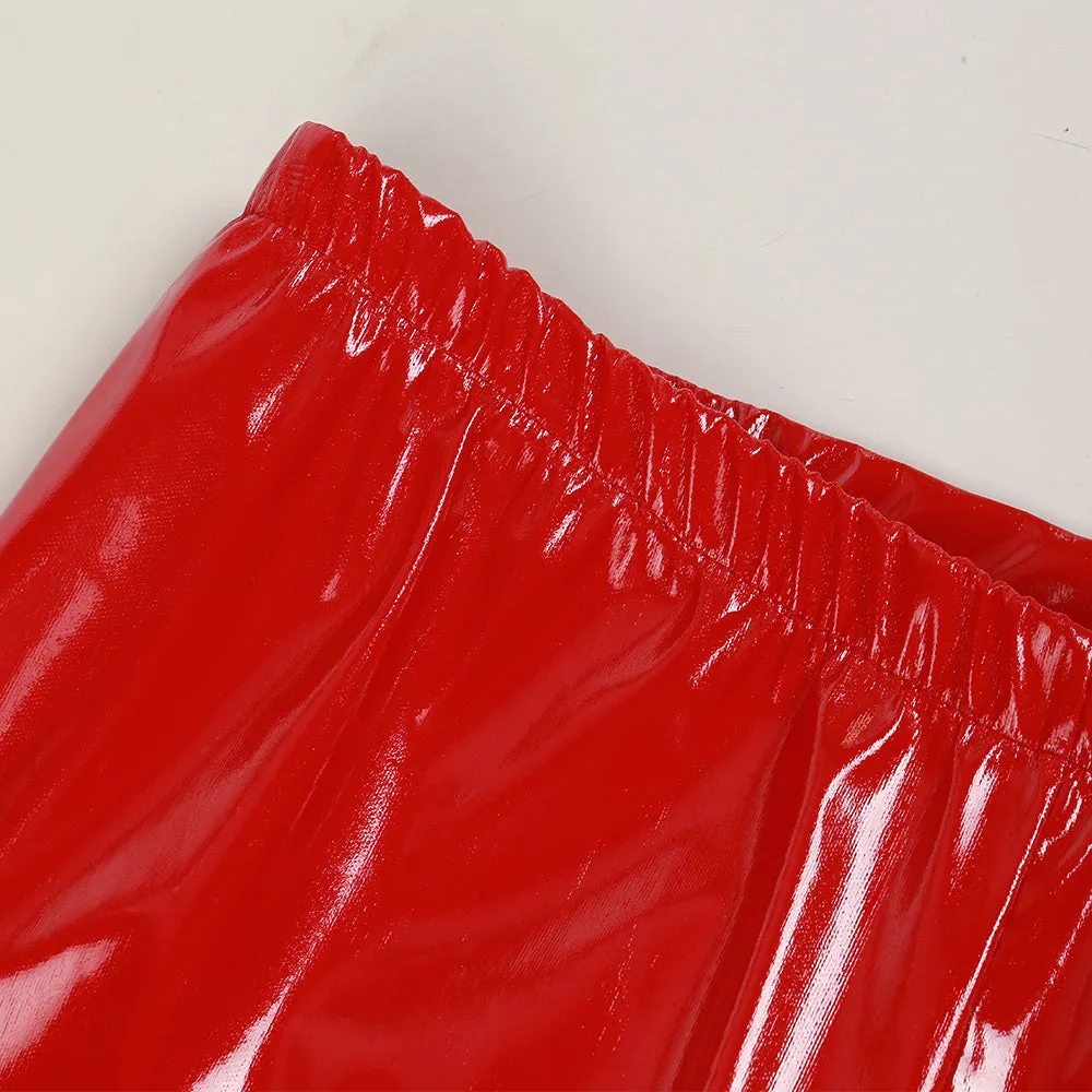 Women's Winter Skinny Faux Leather Mid-Waist Leggings