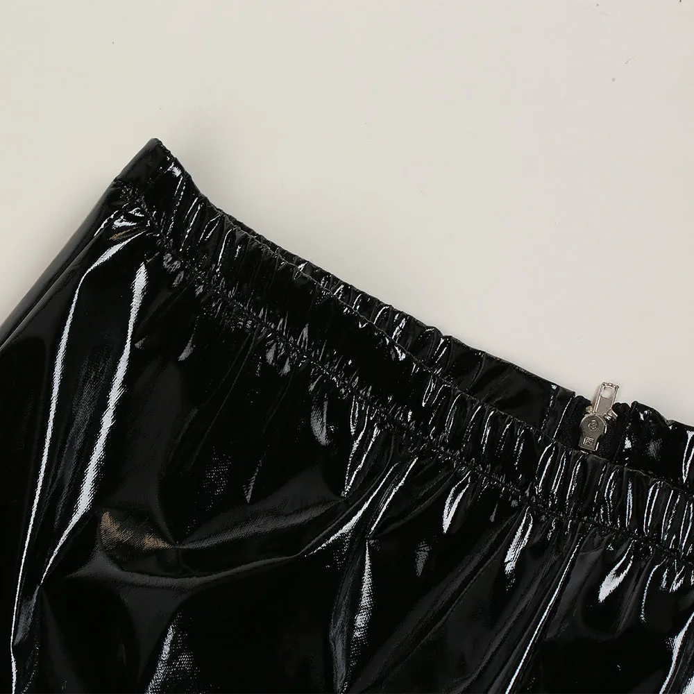 Women's Winter Skinny Faux Leather Mid-Waist Leggings