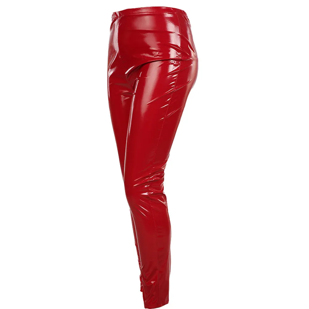 Women's Winter Skinny Faux Leather Mid-Waist Leggings