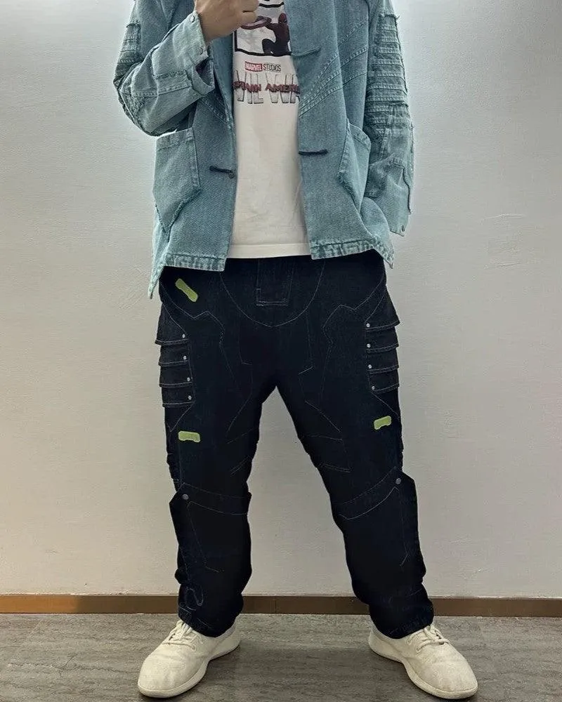 XIPHEVIL Cyberpunk Outfits Heavy Mecha Baggy Unisex Jeans