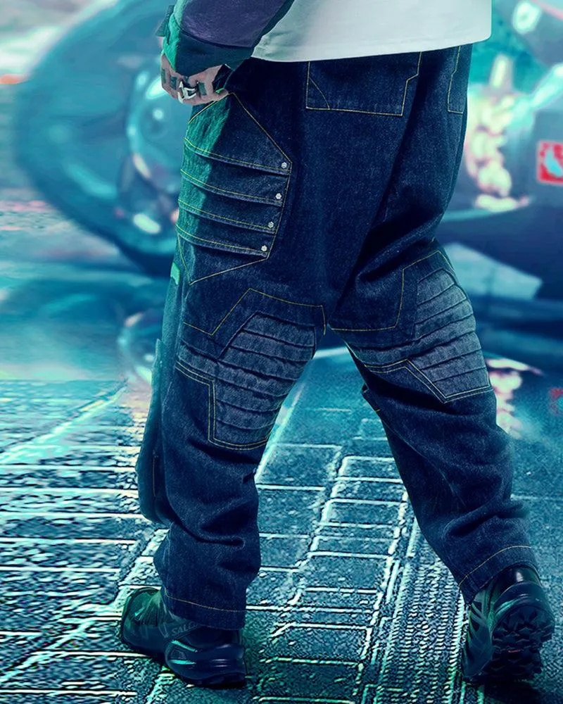 XIPHEVIL Cyberpunk Outfits Heavy Mecha Baggy Unisex Jeans