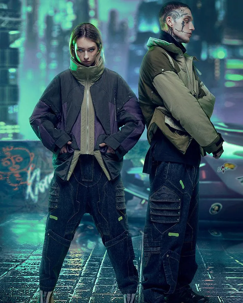 XIPHEVIL Cyberpunk Outfits Heavy Mecha Baggy Unisex Jeans