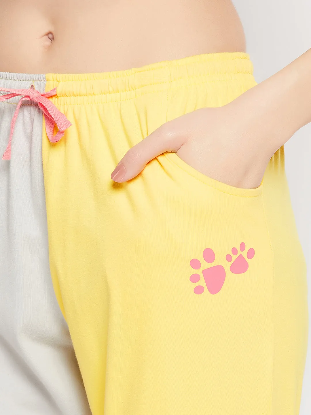 Yellow Cotton Graphic & Text Print Colourblocked Top & Joggers Set