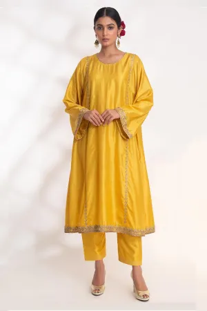 Yellow Zardozi Flared Kurta Set