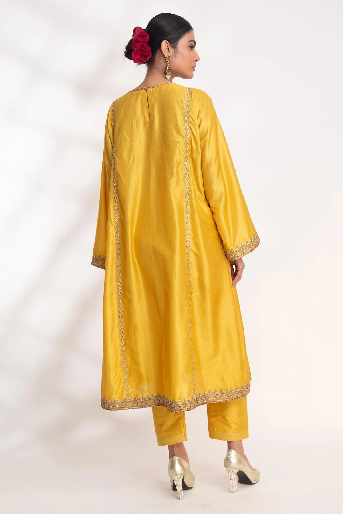 Yellow Zardozi Flared Kurta Set