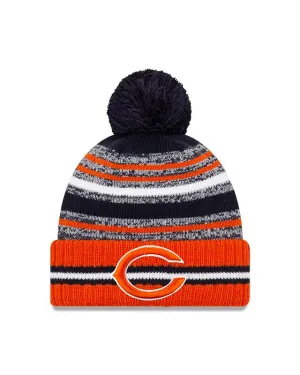 Youth Chicago Bears C Logo New Era 2021 NFL Sideline - Sport Official Pom Cuffed Knit Hat - Orange/Navy